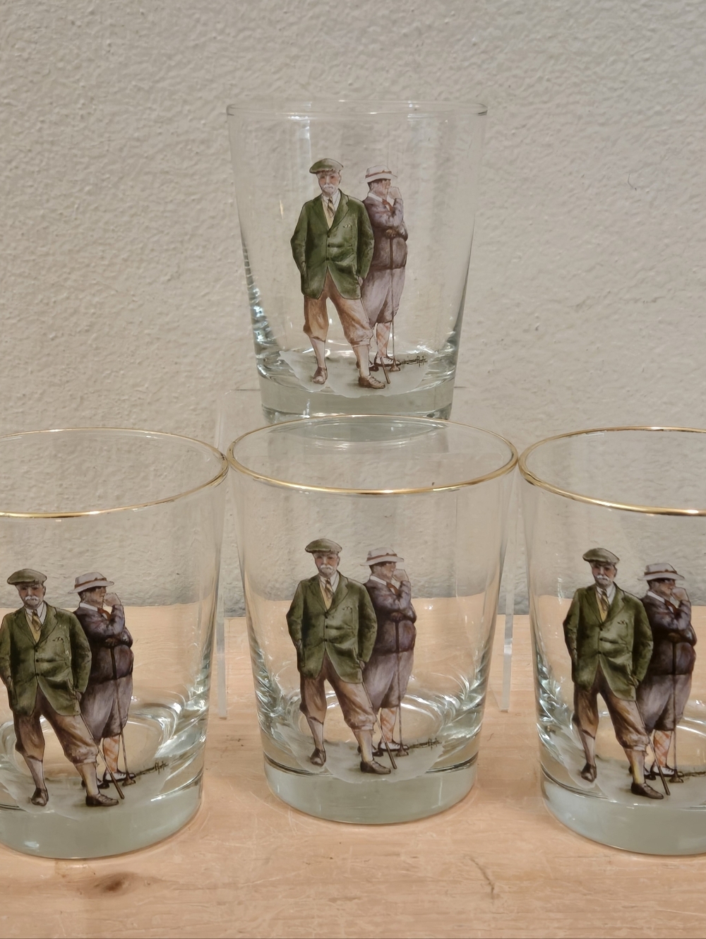 4 Vintage 1960's Golf Glass Tumblers Whiskey Cocktail Barware Bar Cart Man Cave